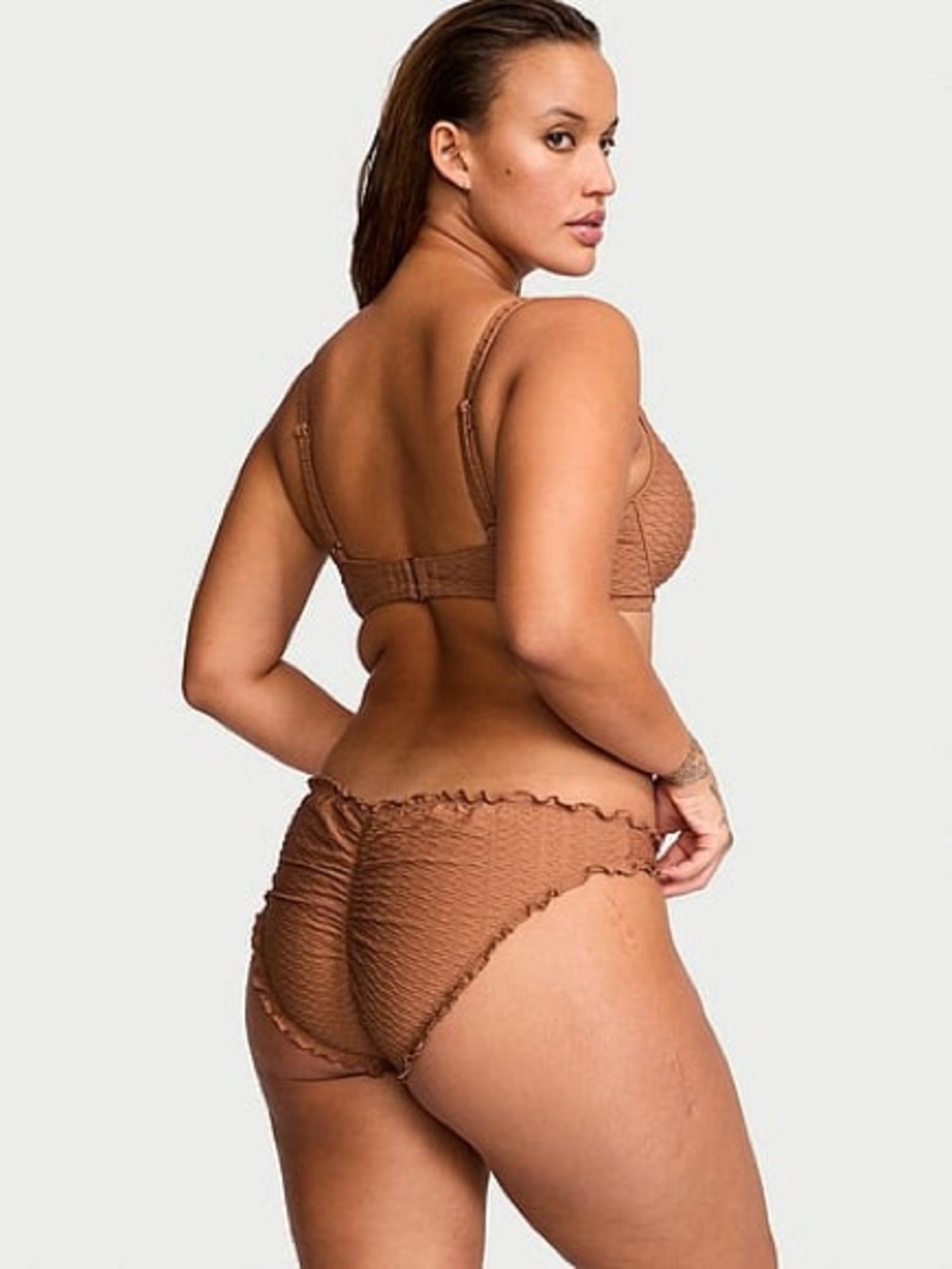 Victoria’s Secret Mix & Match Ruffle Cheeky Bikini Bottom, Caramel, Small